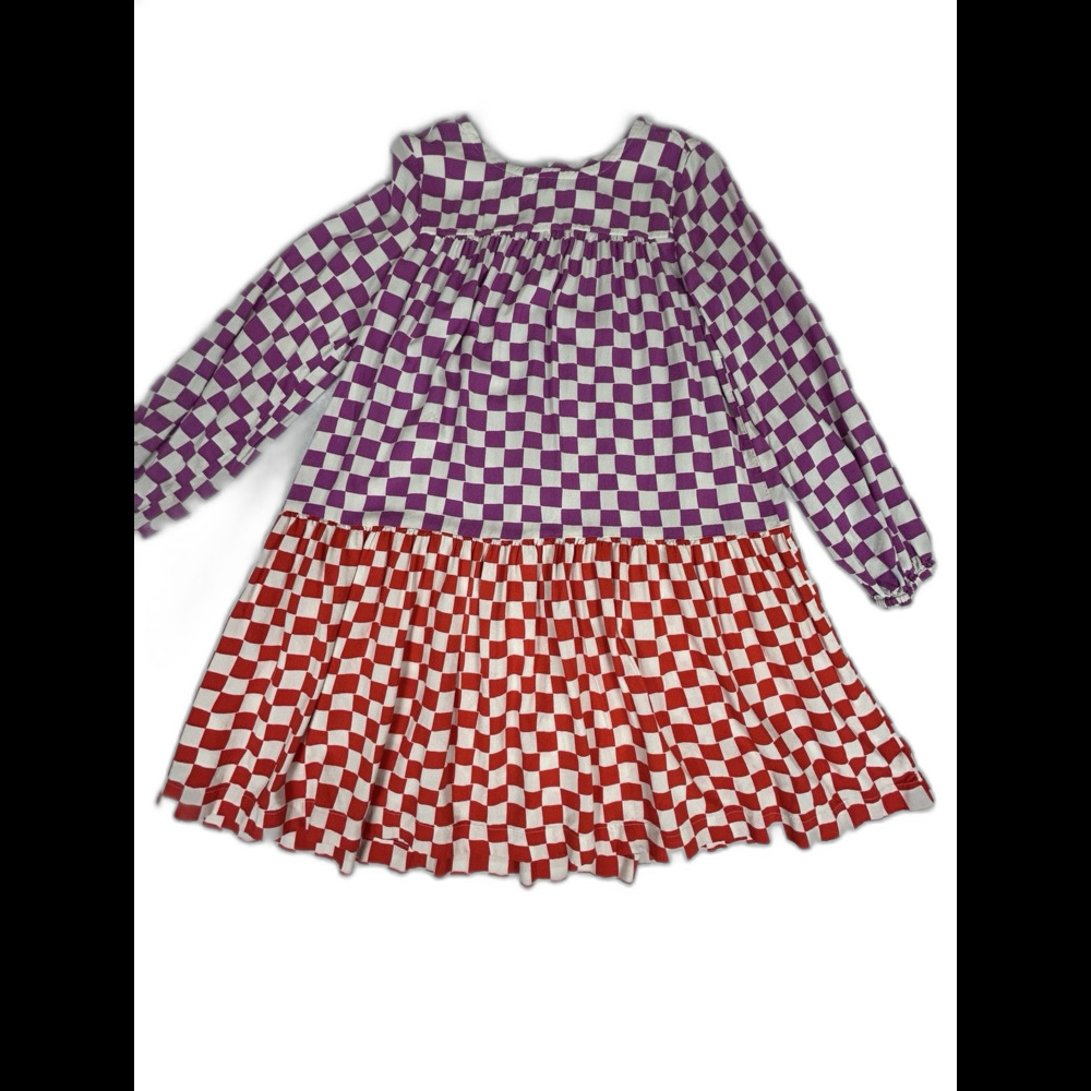 Hanna Andersson Woven Checker Print Purple and Red Twirl Dress Long Sleeve 8